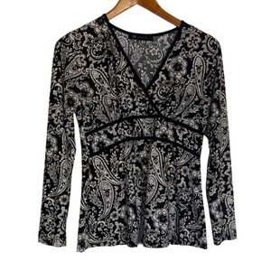 Vintage‎ TM style Top Women S Black White Paisley Babydoll 2000s Retro Inspired